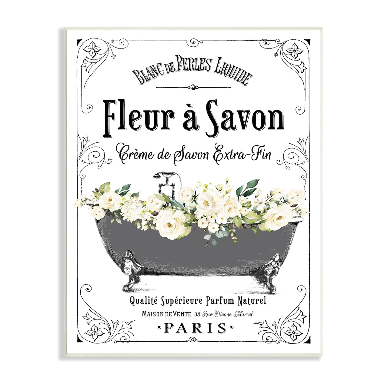 Stupell Industries Fleur a Savon Vintage Parisian Bathroom Floral Tub Wood Wall Plaque
